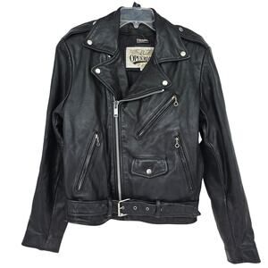 Vintage Open Road Motorcycle Heavy Leather Jacket Black EU 36